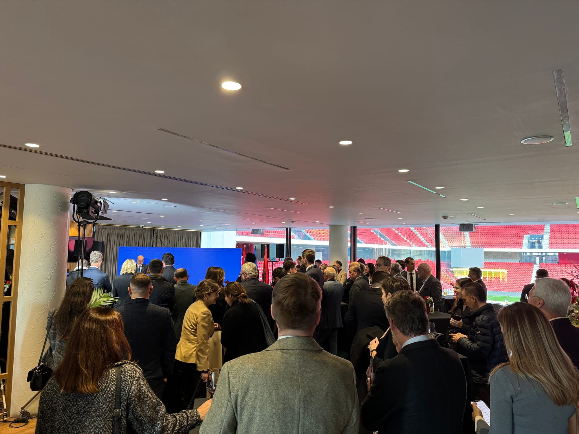 A corporate crowd gathered for a reception in the VIP hospitality suite