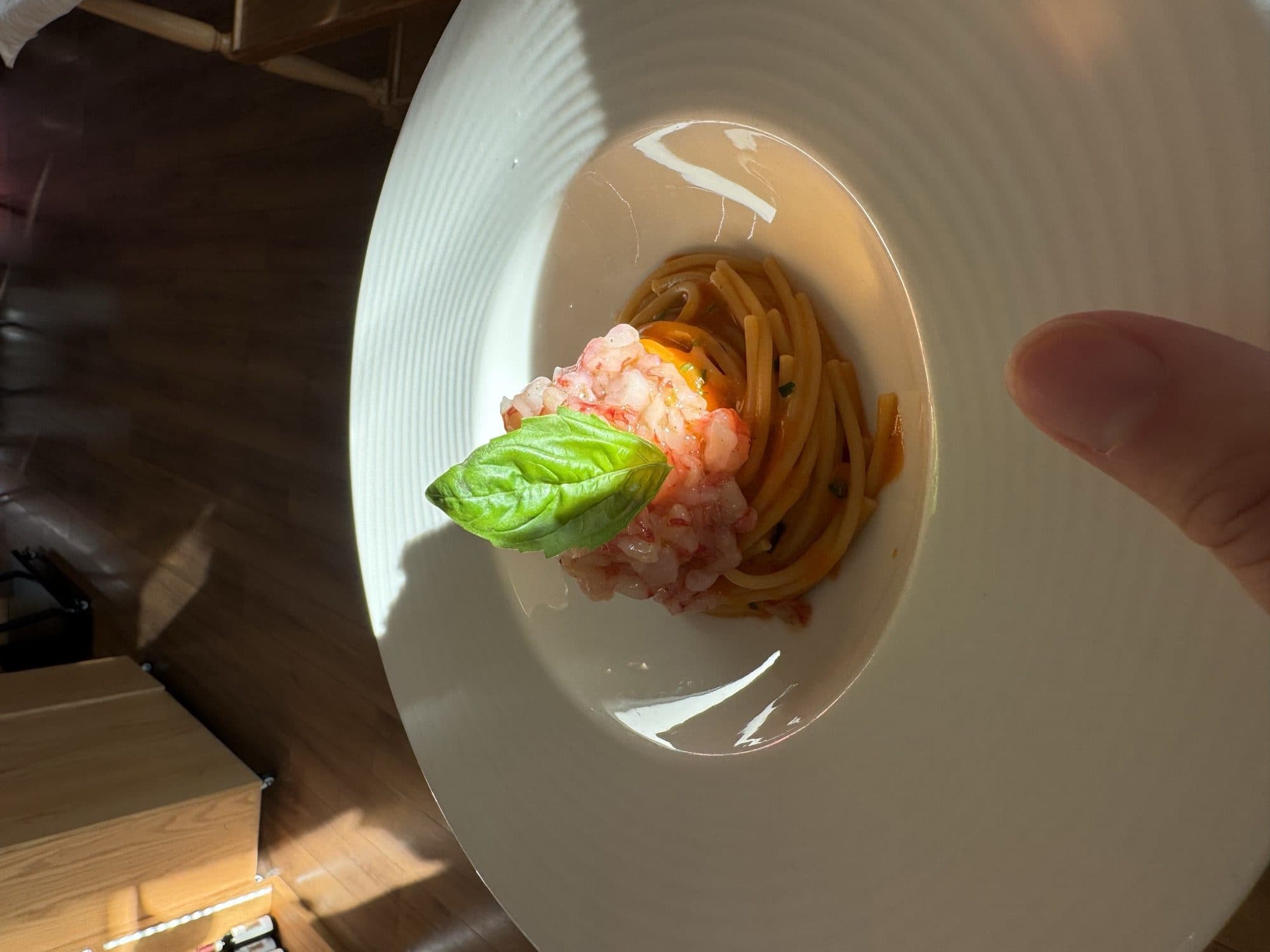 Pappardelle with langoustine and a whole grilled scorpionfish