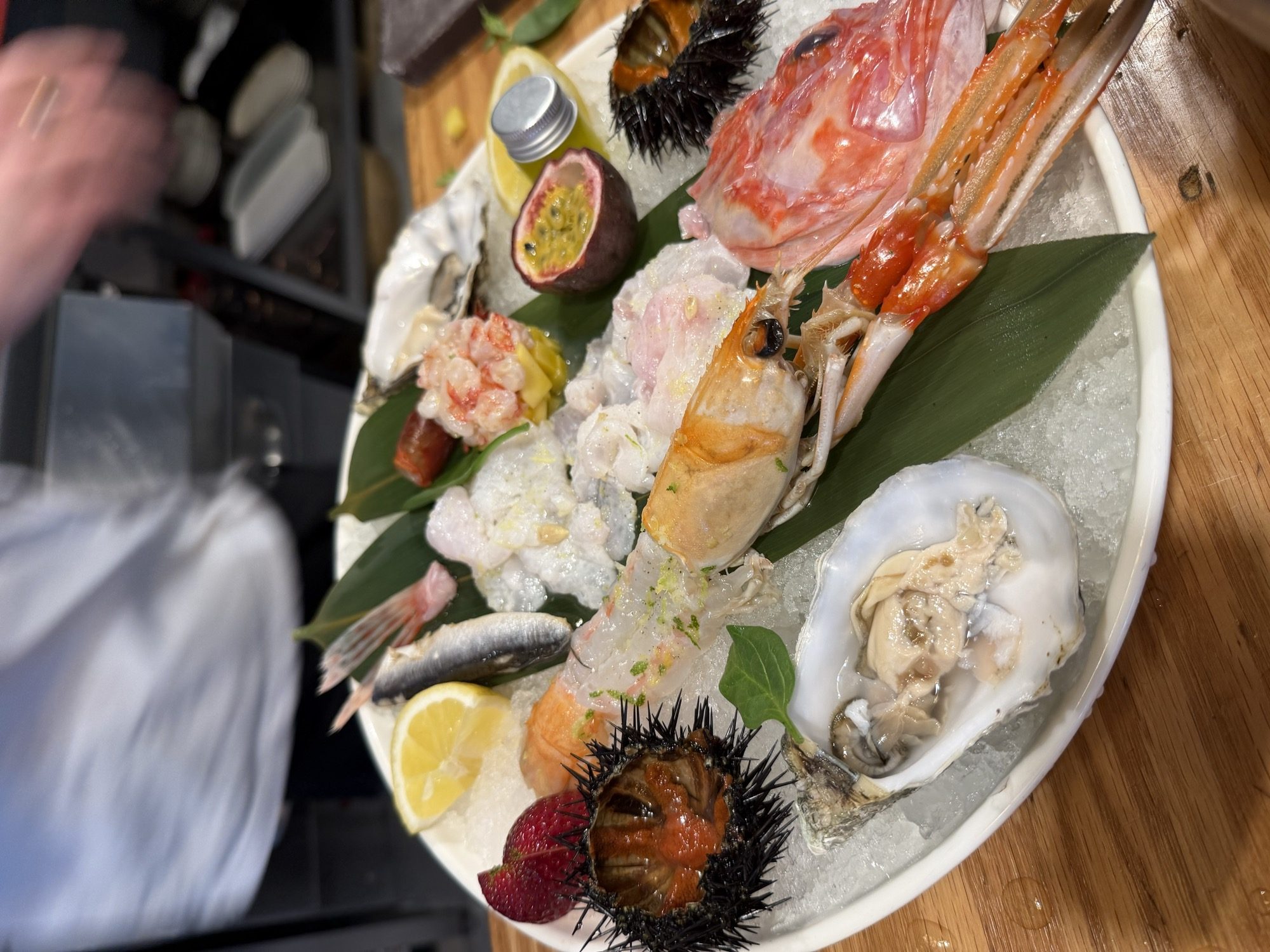 Raw shellfish platter with oysters, urchin and langoustine